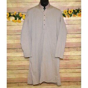 Ideas Men's Brown Panjabi Kurta Shirt Size M Knee Length Cotton Embroidered
